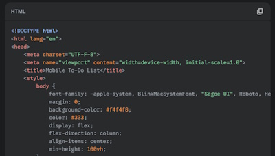 The app code generated by the AI