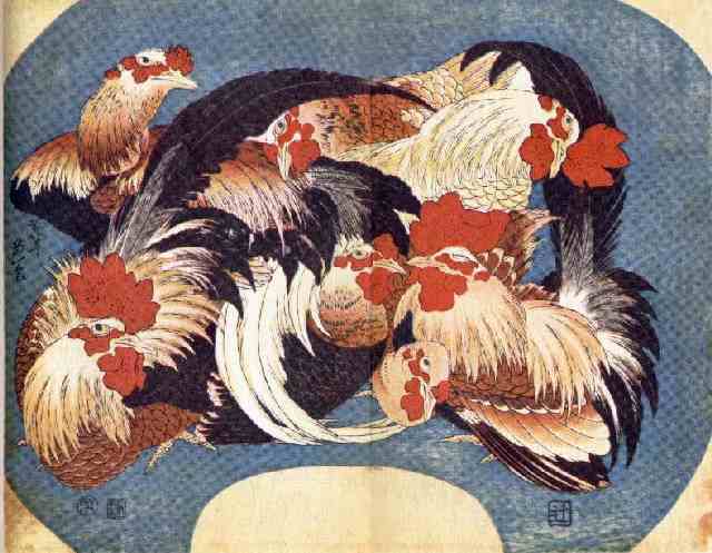 Flock of Chickens, by Hokusai