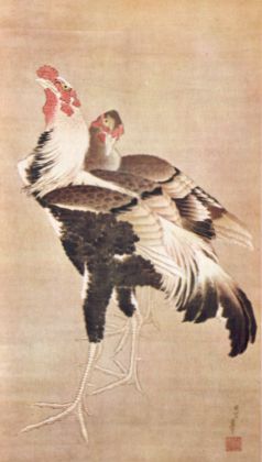 Cockfighting, by Hokusai